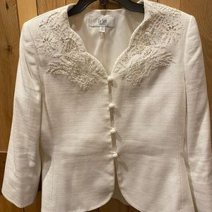 LE SUIT Cream White 4 Button 2 Pc Textured Blazer Coat Jacket Skirt Suit Size 12